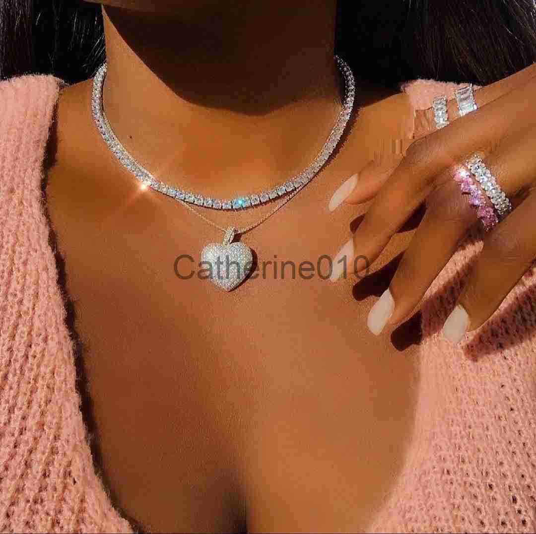 Pendant Necklaces 2021 Iced Out BlWomen Jewelry Micro Pave 5A Cz Cubic Zirconia Big Heart Pendant Tennis Chain SparkNecklace J230902