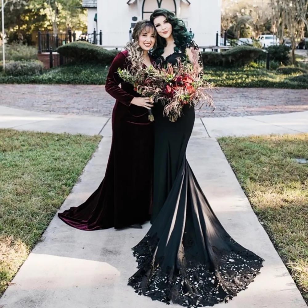 Bridal Gowns Black Wedding Dresses Formal Mermaid Trumpet Sweetheart Long Sleeve Satin Applique Beaded Illusion Plus Size New Custom Button