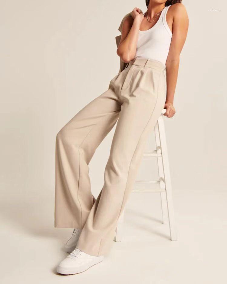 Womens Wide Leg Trousers Effortless Tailored Office Lady Suit Pants with Real Pockets - Casual Loose Fit Z260314