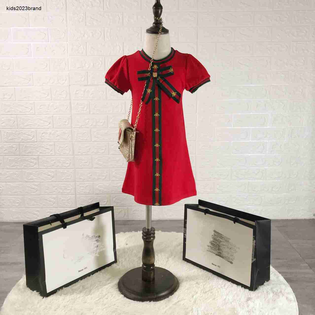 designer girl Dress Baby Dresses Letter Print Clothing Cute Bowtie Toddler Kids Short Sleeve skirt for Girl Clothes