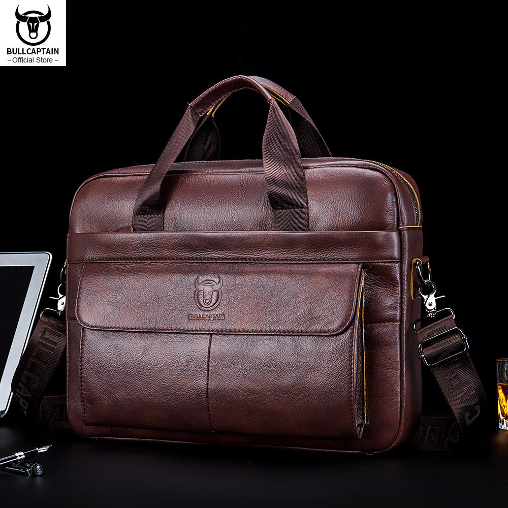 Briefcases BULLCAPTAIN Men's Bag Genuine Leather Men Briefcase for Laptop 14 Messenger Business Portfolio Document A4 230901