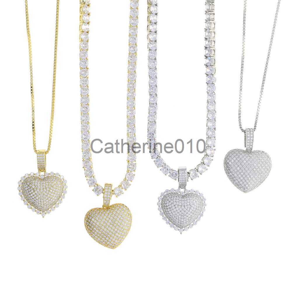 Pendant Necklaces 2021 Iced Out BlWomen Jewelry Micro Pave 5A Cz Cubic Zirconia Big Heart Pendant Tennis Chain SparkNecklace J230902