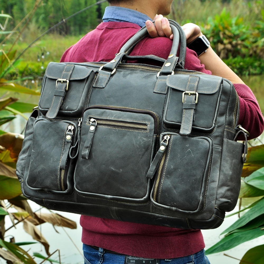 Briefcases Men Real Leather Antique Large Capacity Travel Briefcase Business 156 Laptop Case Attache Messenger Bag Portfolio 3061b 230901