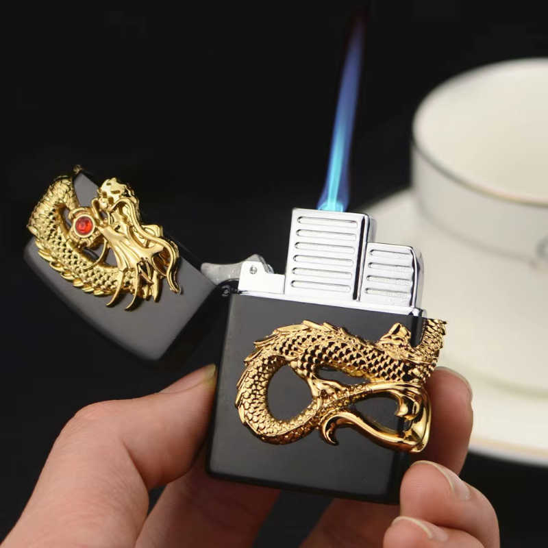 Metal Dragon Playing Ball Pattern Kerosene Windproof Grinding Wheel Inflatable Lighter Personalized Smoking Accessories Gadget EA4F W260202
