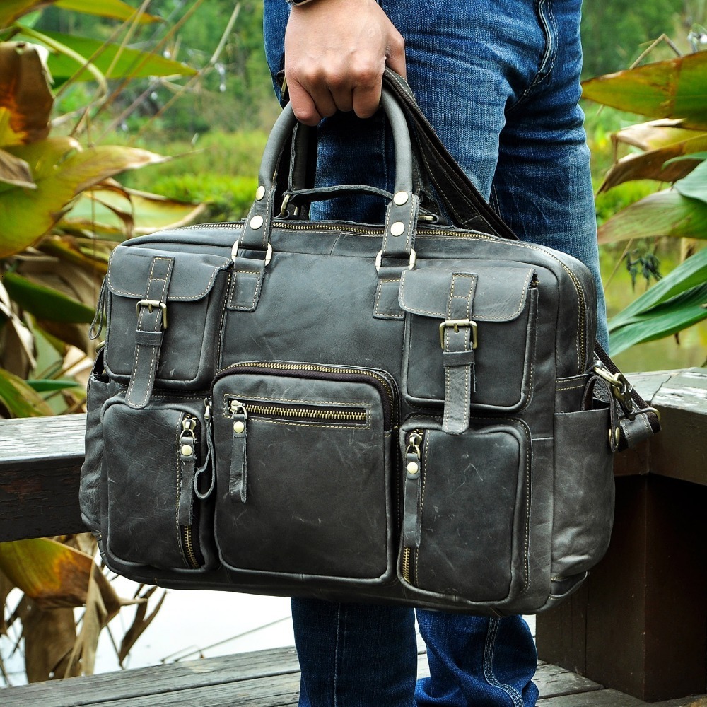 Briefcases Men Real Leather Antique Large Capacity Travel Briefcase Business 156 Laptop Case Attache Messenger Bag Portfolio 3061b 230901