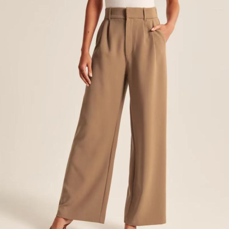 Womens Wide Leg Trousers Effortless Tailored Office Lady Suit Pants with Real Pockets - Casual Loose Fit Z260314