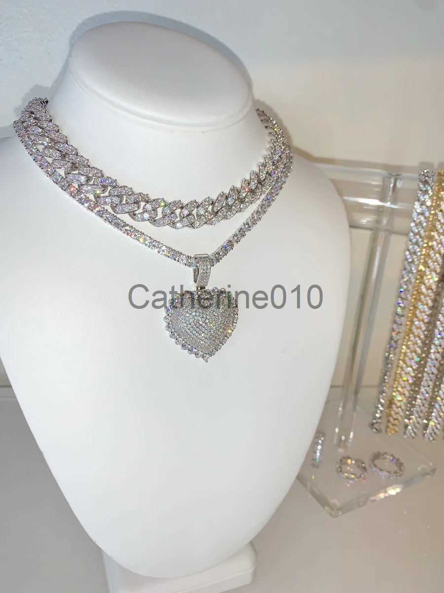 Pendant Necklaces 2021 Iced Out BlWomen Jewelry Micro Pave 5A Cz Cubic Zirconia Big Heart Pendant Tennis Chain SparkNecklace J230902