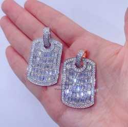 14k rose gold plated sterling sier hip hop men emerald cut vvs moissanite dia dog tag pendant