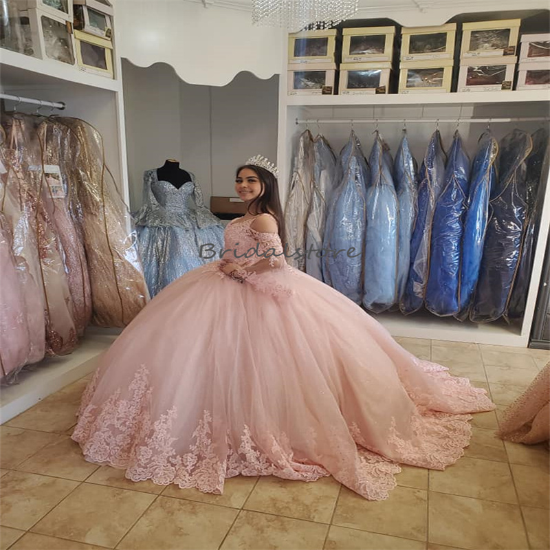 Beautiful Pink Quinceanera Dresses 2023 With Long Sleeve Princess Lace Ball Gown Fifteen Birthday Party Dress Xv Sweet 15 Dress Vestidos Para Xv Anos 