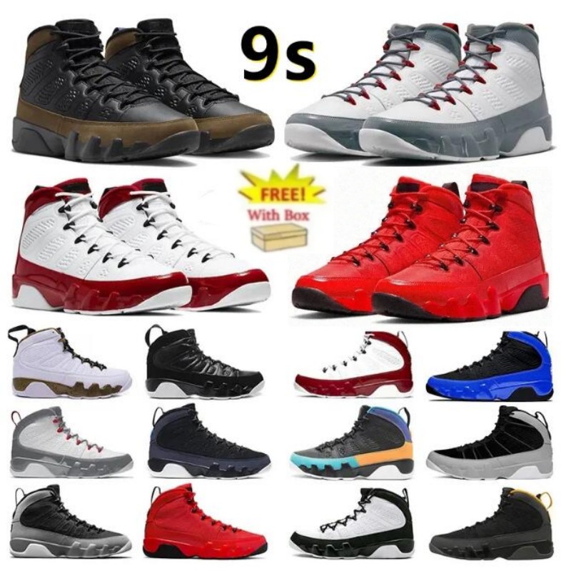 2024 9s Fire Red Basketball Chaussures 9s Light Olive Concord Chili Red Bred Patent White Gym Sneakers Red Sneakers avec boîte