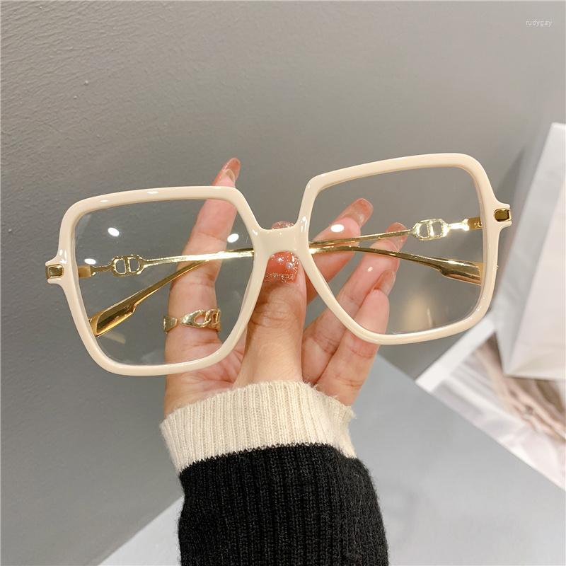 Sunglasses Fashion Oversized Square Eyewear Retro Women's Anti-blue Light Bloking Metal Frame Glasses Trend Optical Computer Eyeglasses