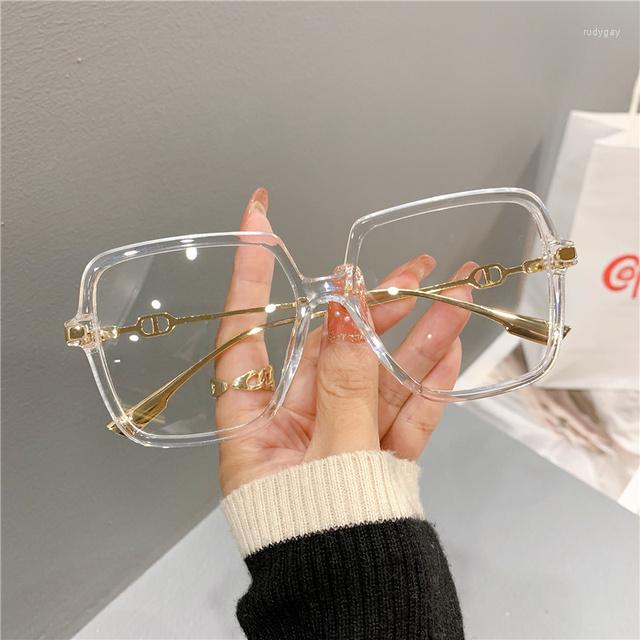 Sunglasses Fashion Oversized Square Eyewear Retro Women's Anti-blue Light Bloking Metal Frame Glasses Trend Optical Computer Eyeglasses