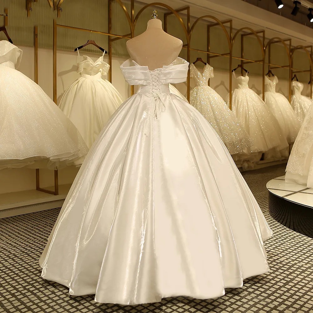 Wedding Dresses White Bridal Gowns A Line Beaded Zipper New Custom Plus Size Lace Up Ivory Sweetheart Off-Shoulder Satin Pearls