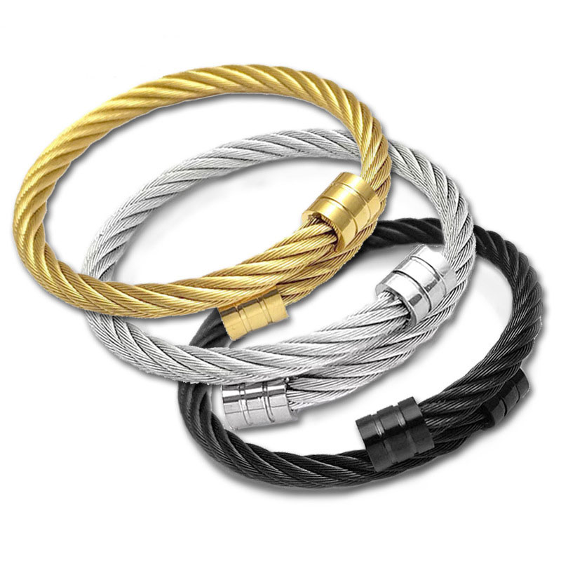 Designer Men Women Bracelet Cuff Open Bangle Gold Black Silver Stainless Steel Twisted Cable Adjustable Cuff Bangle Nice Jewellery Gift Anti-allergy No Fade Color