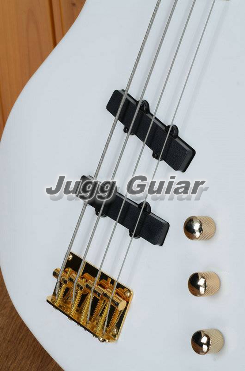 Left-handed 4 Strings Moon JJ 4 Larry Graham model All White Electric Bass Guitar Ash Body Maple Fingerboard 21 frets Golden Hardware Black Dot Inlay