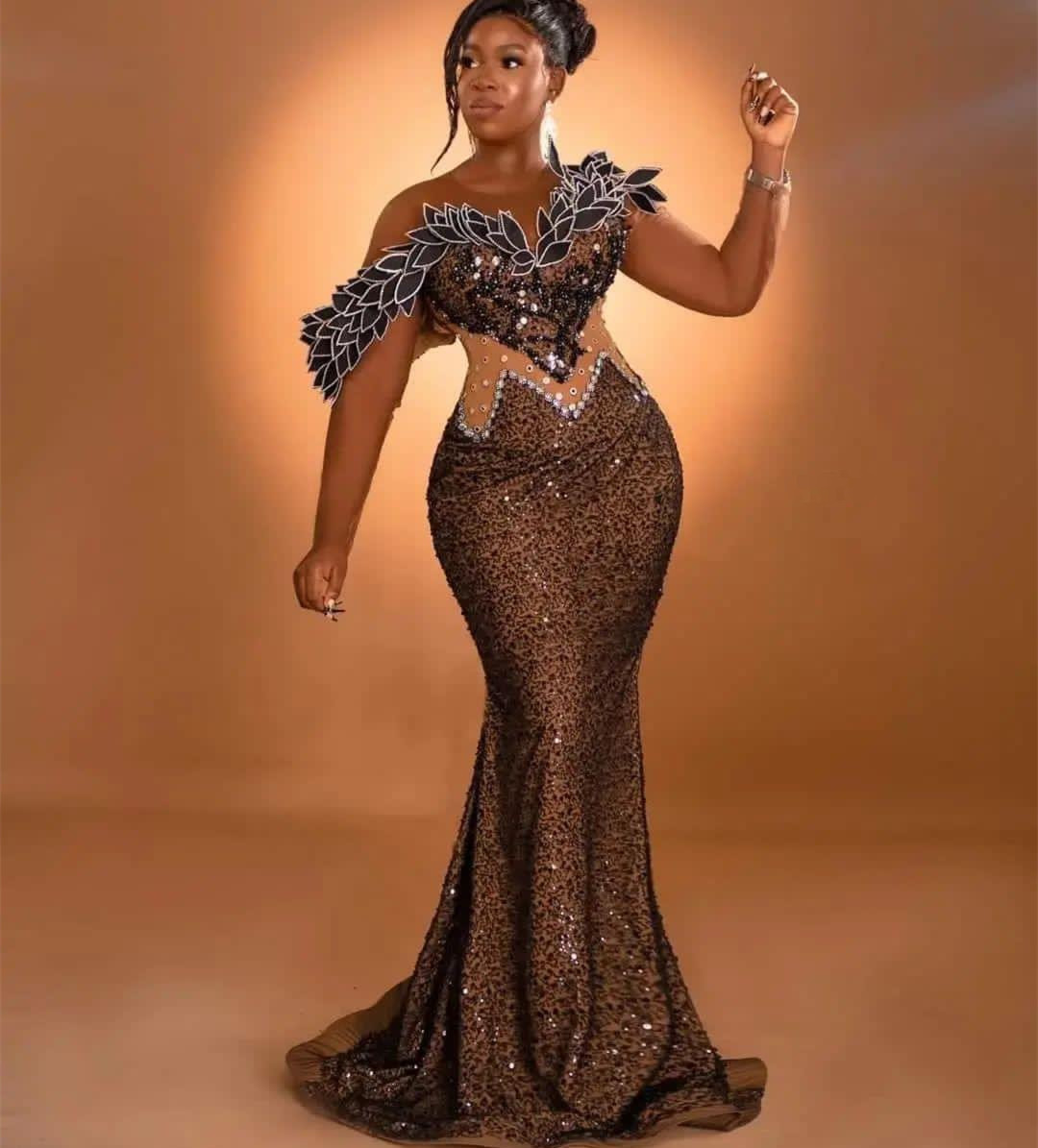 Arabic Mermaid Brown Aso Ebi Prom Dress Beaded Crystals Sexy Evening Formal Party Second Reception Birthday Engagement Gowns Dresses Robe De Soiree Zj