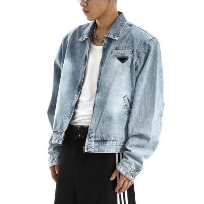 Pprraaddaa Original Designer Brands Men's Denim Jacket Brand Fashion Trend High Quality Gradient Washed Shoulder Pad Zipper American Vintage Coats