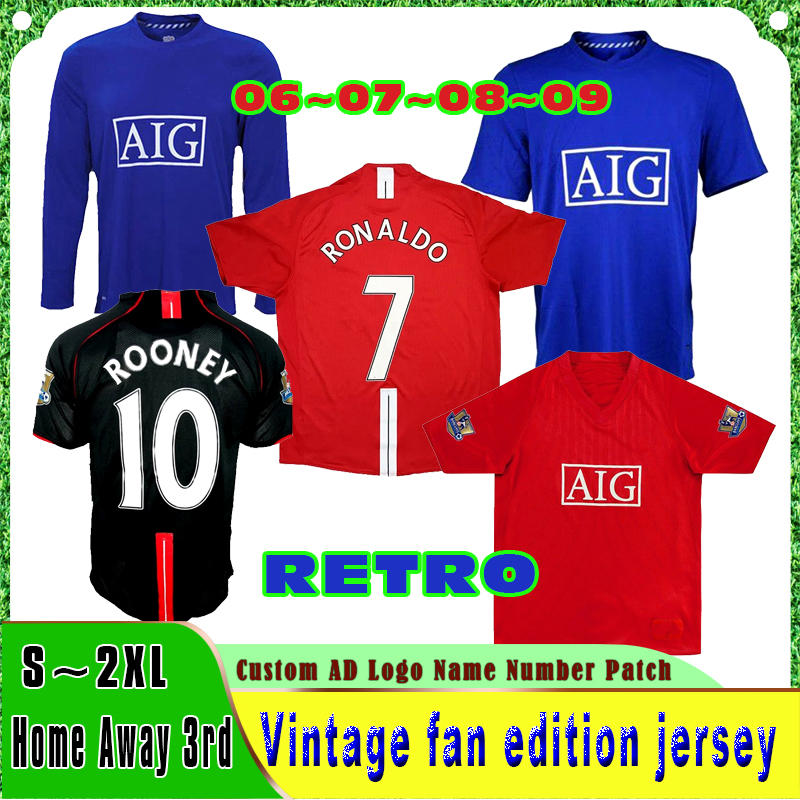 2007 2008 Retro soccer jerseys Long sleeved Ronaldo Rooney Giggs Nani Manches home away Scholes Tevez BERBATOV VIDIC vintage classic football shirs