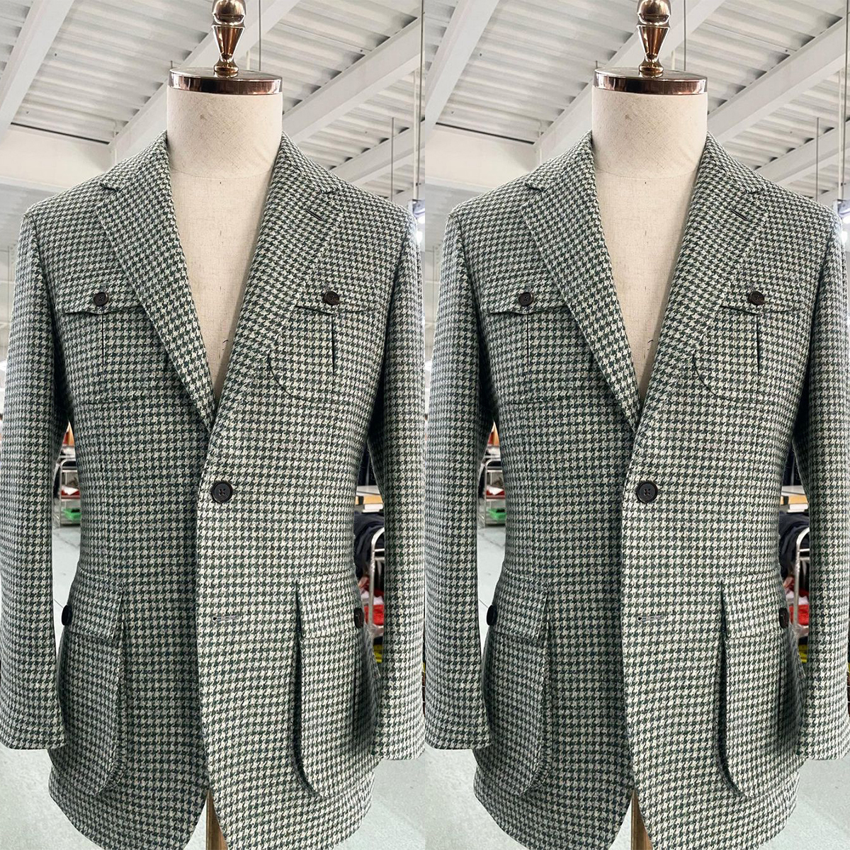 Mid Length Wedding Tuxedos 1 Piece Notched Lapel One Button Pockets Houndstooth Customize Coat Fashion Formal Prom Occasions Tailored Exquisite Autumn