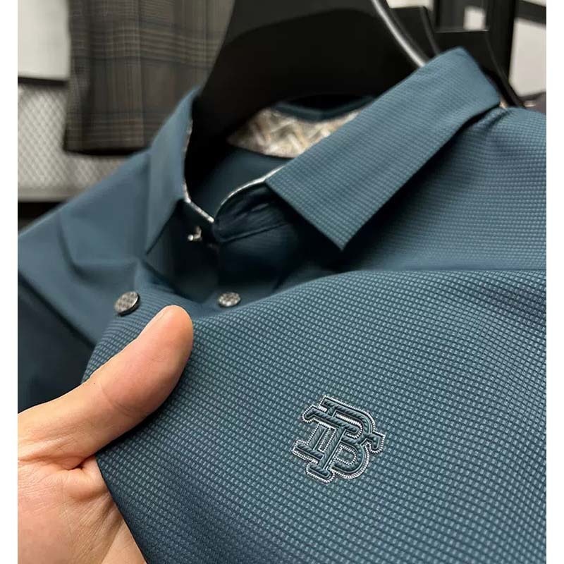 Men's Polos DYXUE Summer Highend Seamless Lapel Business POLO Shirt Ice Silk Solid Color Printed Casual Fashion Shortsleeved M4XL 230901