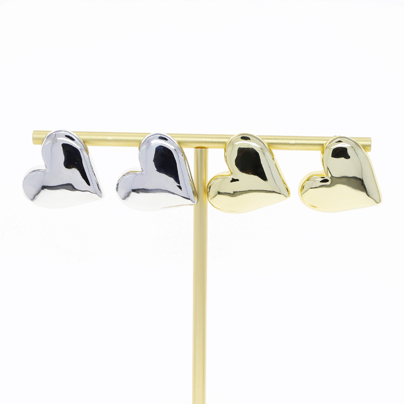 Big Heart Stud Earrings 35mm Iced Out Smooth Shiny Women's Hip Hop Jewelry - Wholesale Drop Ship