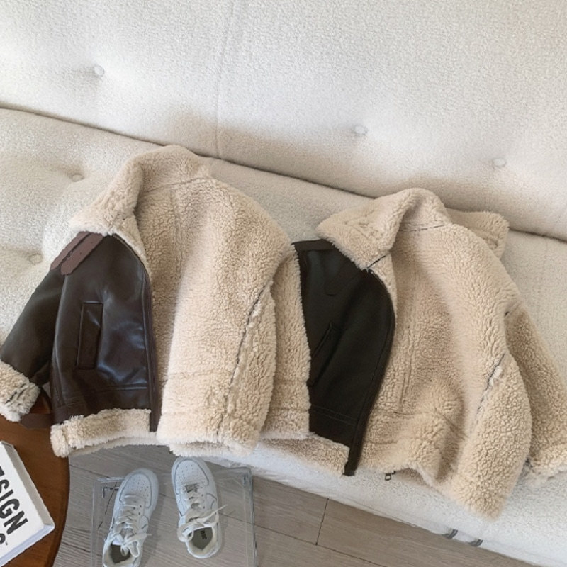Jackets Fashion Baby Girl Boy PU Leather Jacket Fur In One Winter Infant Toddler Kids Leather Fur Coat Chaqueta Outwear Clothes 1-7Y 230904