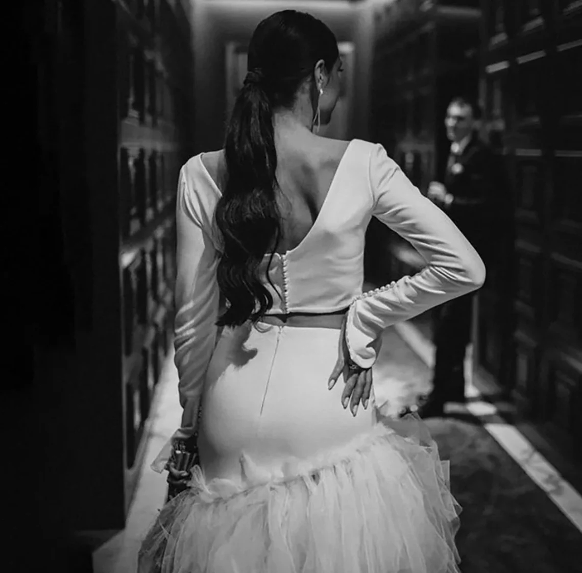 2024 Long Sleeves Mermaid Wedding Dresses Two Piece Bridal Gown Off the Shoulder Custom Made Sweep Train Ruffles vestidos de novia