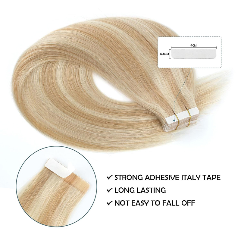 Tape in Blonde Hair Extensions Tape in Extensions Human Hair Color 2 Darkest Brown Highlighted 613 Bleach Blonde Hair Extensions 100g P2 613