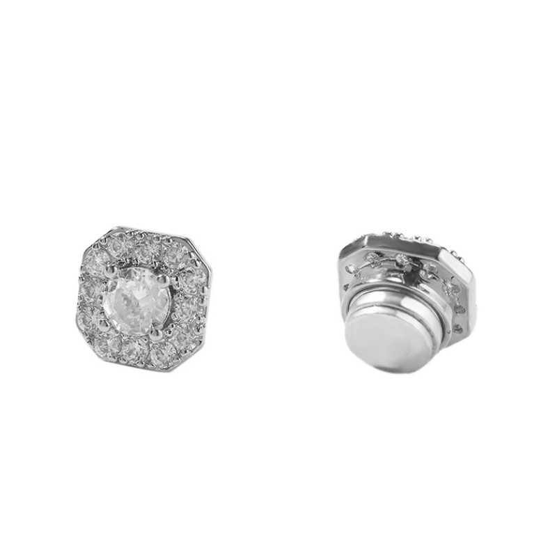 Unisex Fashion No-piecing Earrings 18K White Yellow Gold Plated Bling CZ Magnetic Earrings Studs for Men Women Jewelry Gift