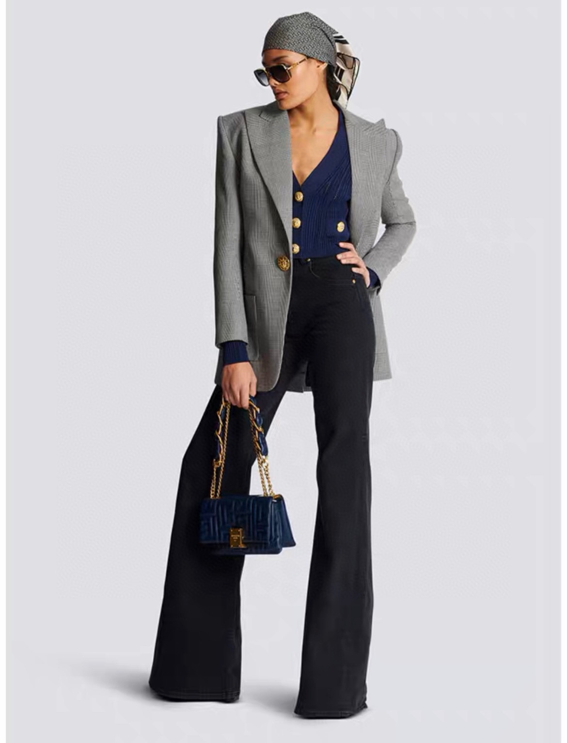 Women's Long Sleeve Gray Cotton Blend Blazer With Button Decoration - Lapel Neck, Athleisure Style, Daily Outfit,