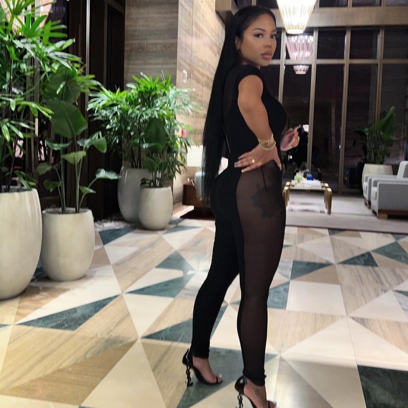Kliou Concise Solid Two Piece Set Women Shinny Short Sleeve Bodysuits+ Mesh See Through Leggings Matching Streetwear Outfits 220512