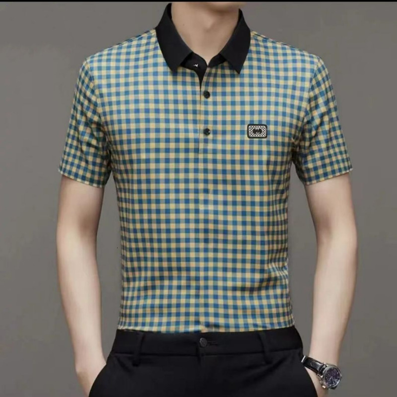 Men's Polos Summer Men Plaid Short Sleeve Polo Shirt Koreon Basic Streetwear Fashion Male Clothes Business Social Casual Loose Tops 2023 230901