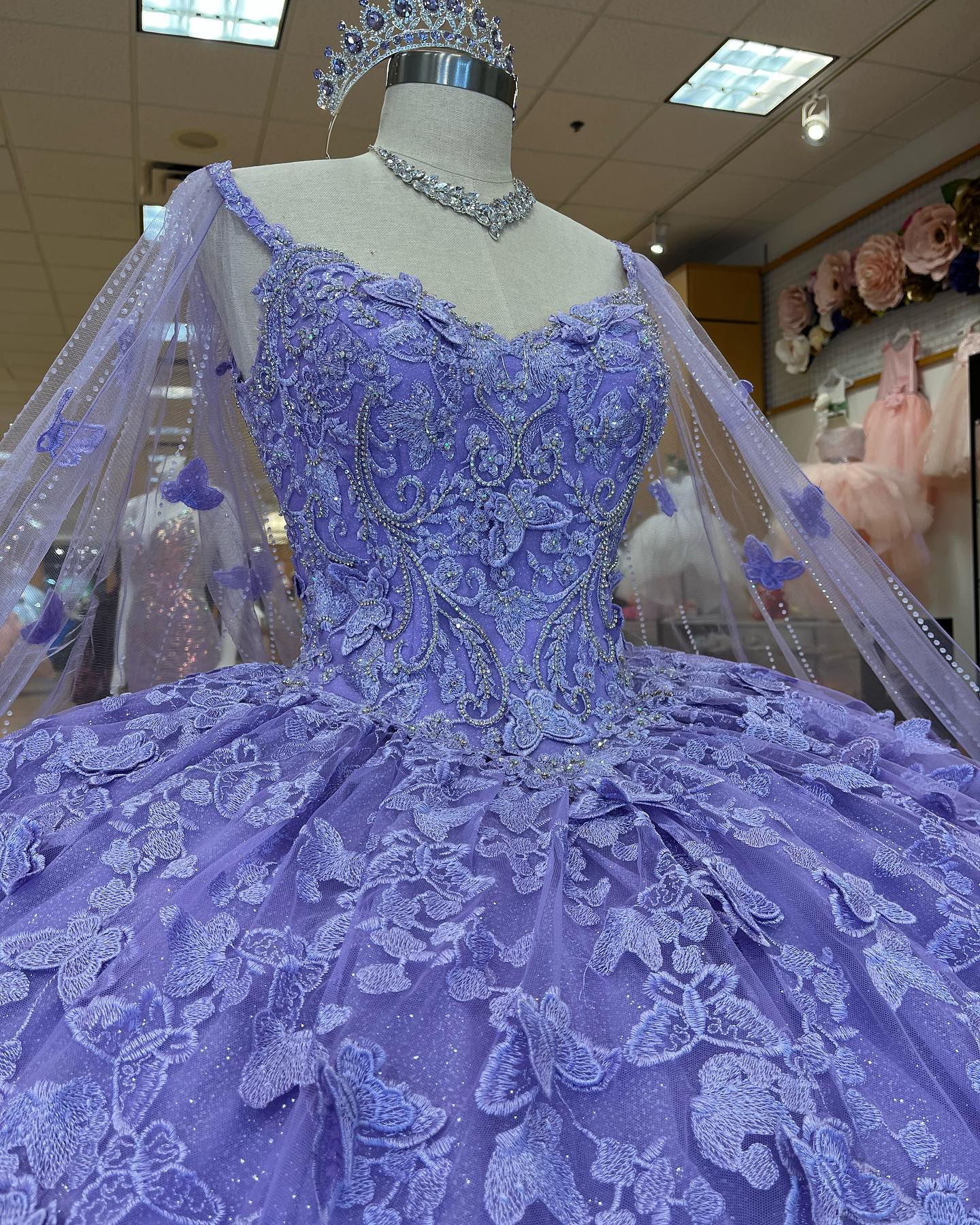 Lavender Lilac Butterfly Quinceanera Dresses 3D Lace Appliques Beaded Ball Gown Sweet 16 Girls Party Prom Special Occasion Gowns Vestido de 15 Anos