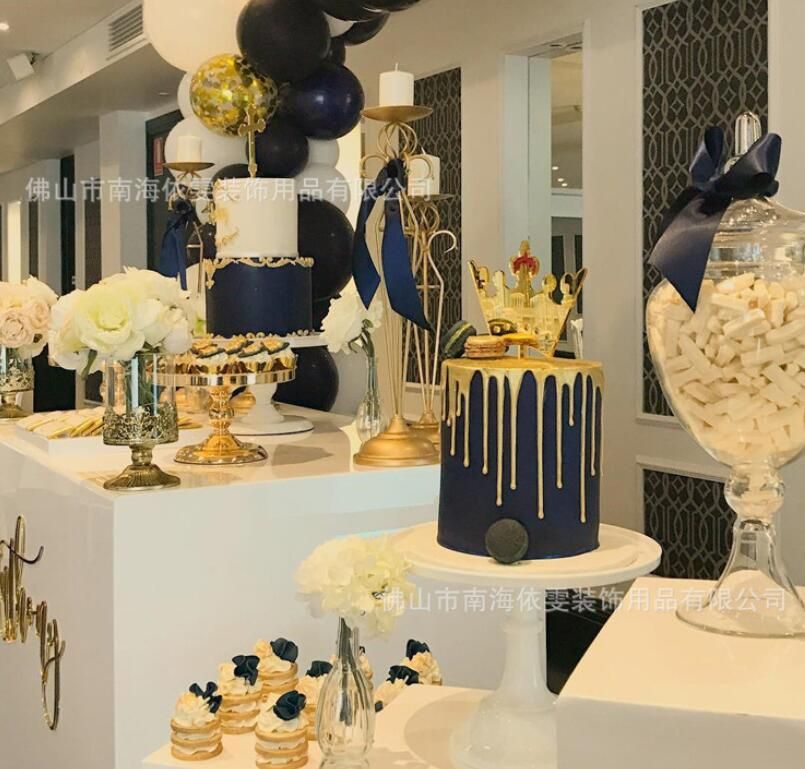 Dishes Plates 6PCS Gold Mirror Metal Round Cake Stand Wedding Birthday Party Dessert Cupcake Pedestal Display Plate Home Decor ZZ