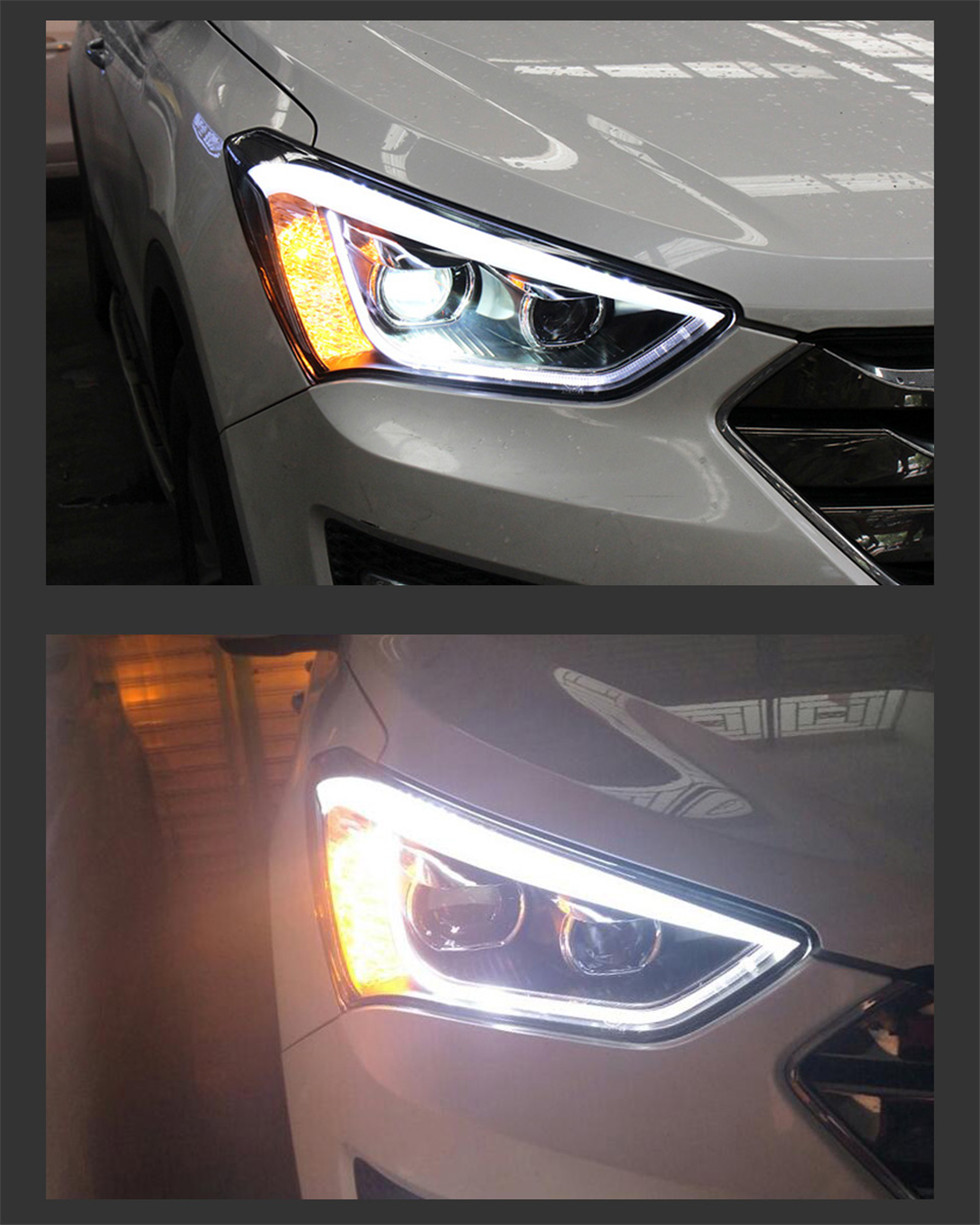 LED Head Lights For Hyundai Santafe ix45 2013-20 15 LED Dynamic Turn Signal Running Lights Front Headlights