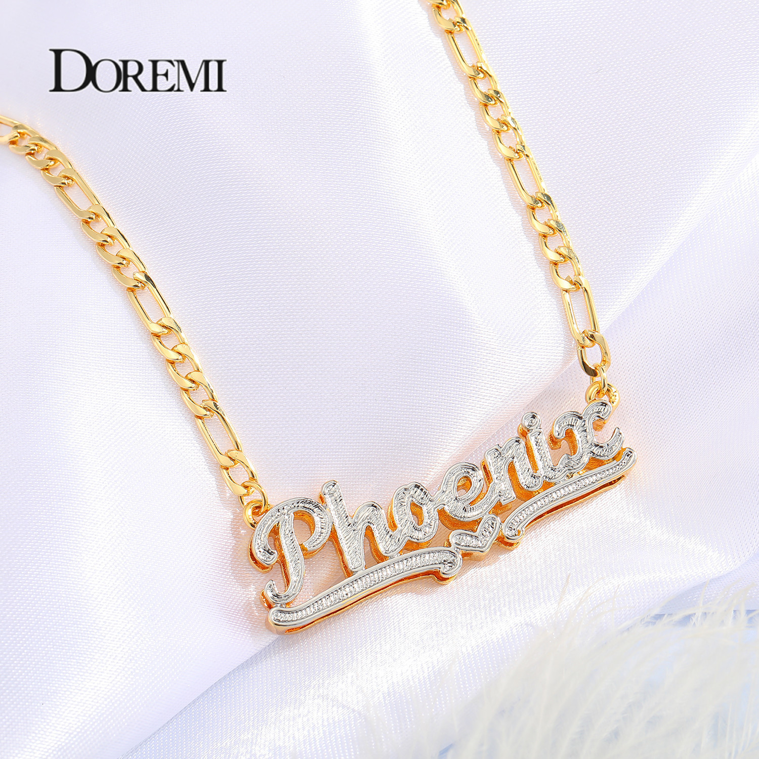 Pendant Necklaces Kalung 3D Berlapis Ganda Kalung Kustom Pelat Nama Berlapis Emas Kalung Unik Choker Wanita Figaro Rantai Kalung Nama 230904