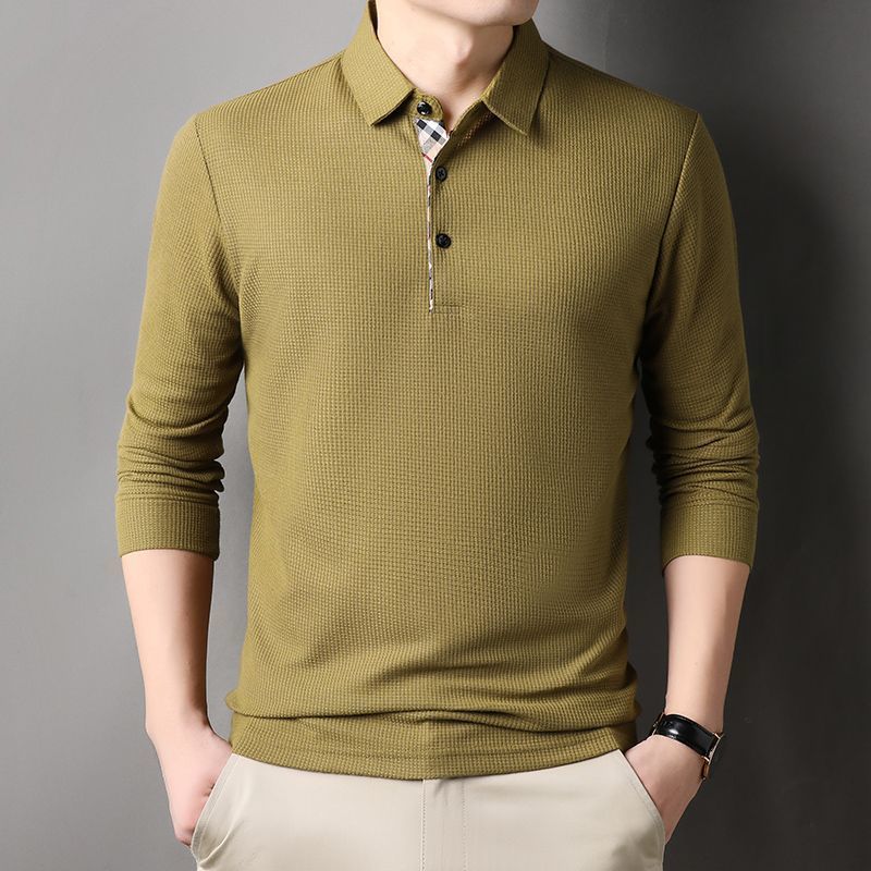 Men's Polos Men Fashion Long Sleeve Solid Casual Polo Shirts Spring Autumn Loose Streetwear Male Clothes Lapel Plaid Business Office Tops 230901