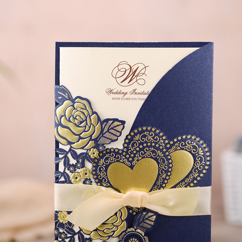 Creative Rose Laser Cut Wedding Invitation Card DIY Shiny Wedding Invitations for Quinceanera Birthday Sweet Invitation Cards ZZ