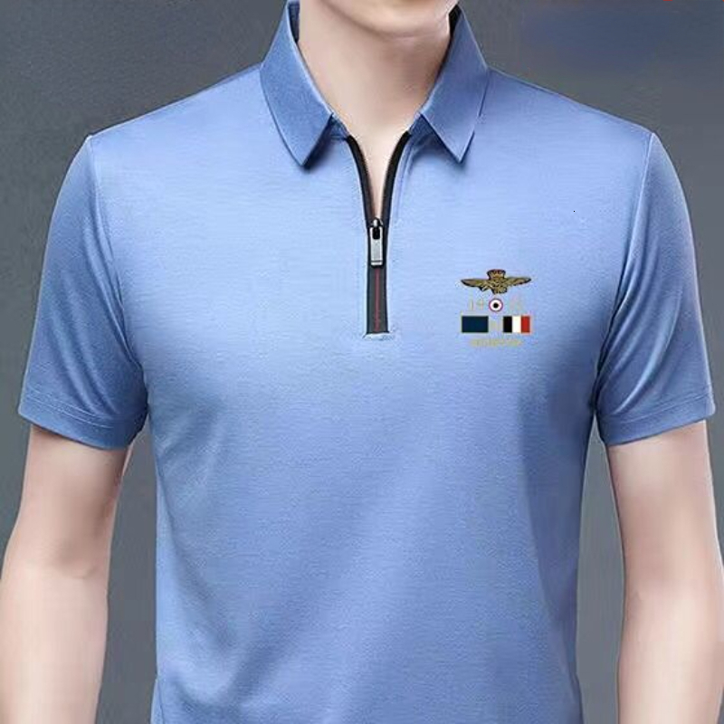 Men's Polos Men Summer Polo Shirts Cotton Short Sleeve Turndown Collar Tshirts Zipper Business Casual Clothing 230901