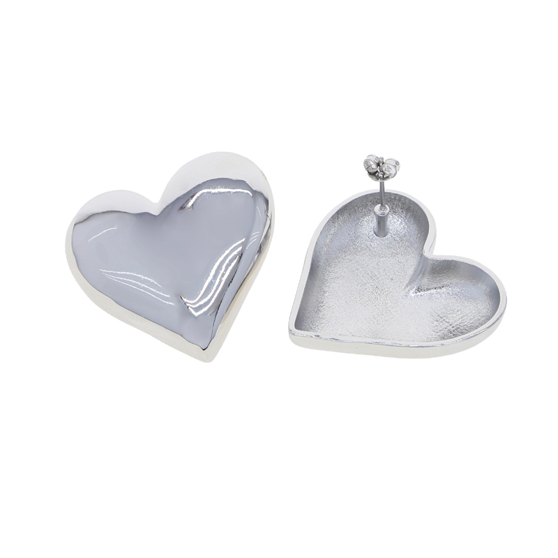 Big Heart Stud Earrings 35mm Iced Out Smooth Shiny Women's Hip Hop Jewelry - Wholesale Drop Ship