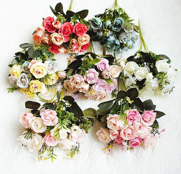 Professional silk flower rose bouquet Artificial flowers wedding decorations 5 forks 10 flower heads rose silk flower ZZ