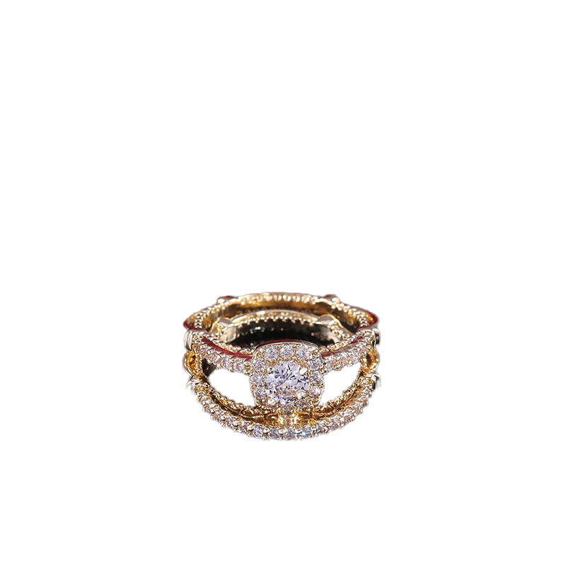 Goldplated microset zircon Diamond Couple Rings Jewelry for lady engagement Love Ring 6 7 8 9 10270a