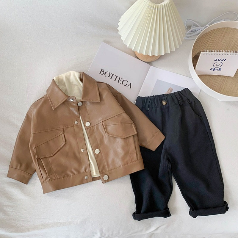 Jackets Fashion Baby Girl Boy PU Leather Jacket Infant Toddler Child Leather Coat Spring Autumn Blazer Outwear Brown Black Clothes 1-7Y 230904