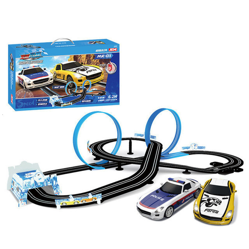 Free shipping Diecast Model Railway Set Racing Track Electric Double Remote Control Car Interactive Autorama Circuit Voiture Toy For Boy Children