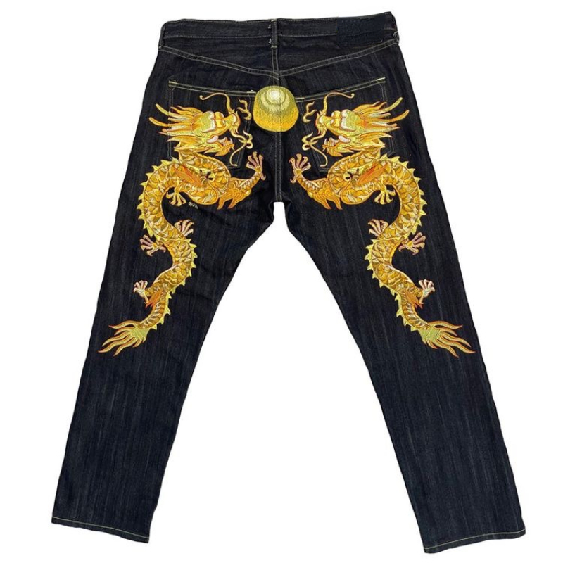 Mens Jeans Haruku Gothic American style waist jean y2k baggy high street hip hop fashion trend straight wide leg jeans print men 230904