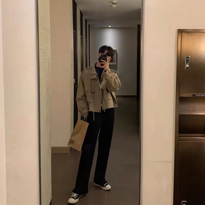 Men's Jackets Fashion Coat 2023 Korean Style Loose Turndown Collar Retro Cargo Solid Pockets Temperament 230901
