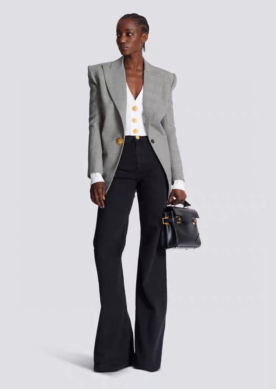 Women's Long Sleeve Gray Cotton Blend Blazer With Button Decoration - Lapel Neck, Athleisure Style, Daily Outfit,