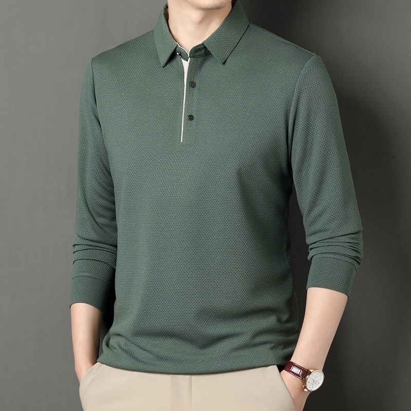 Men's Polos High end Spring and Autumn Polo Shirt Long Sleeve Loose Solid Color Fashion Business Casual 230901
