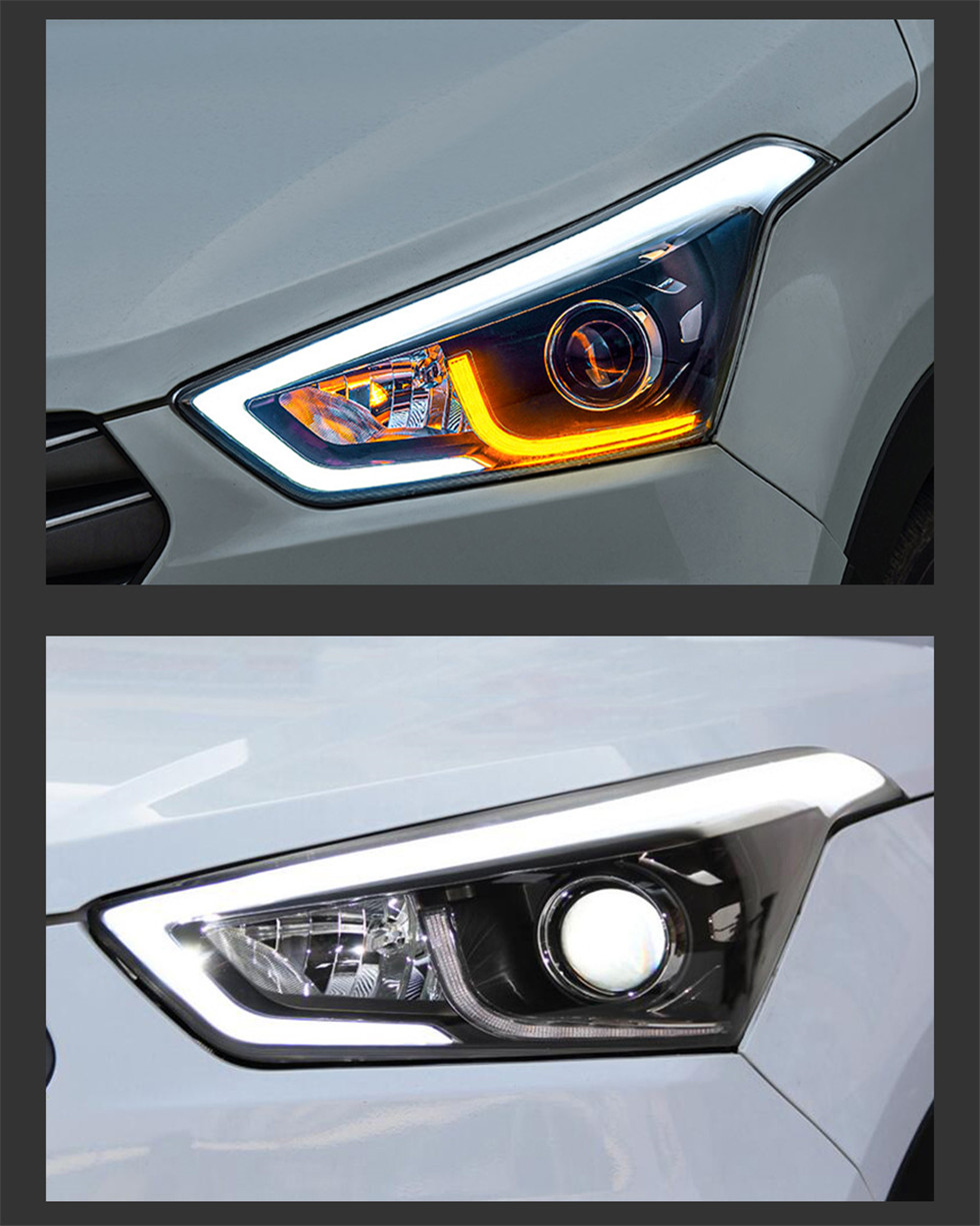 Car Styling Headlight For Hyundai ix25 2014-20 17 LED Signal Front Headlights Replacement DRL Daytime Light