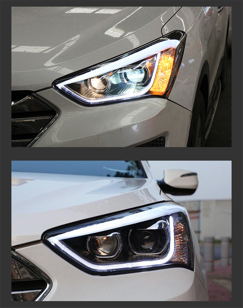 LED Head Lights For Hyundai Santafe ix45 2013-20 15 LED Dynamic Turn Signal Running Lights Front Headlights